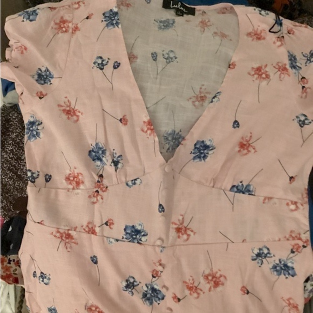 LULU'S Lilly Light Pink Floral Tie Sleeve Dress NWT S LG - Picture 15 of 15